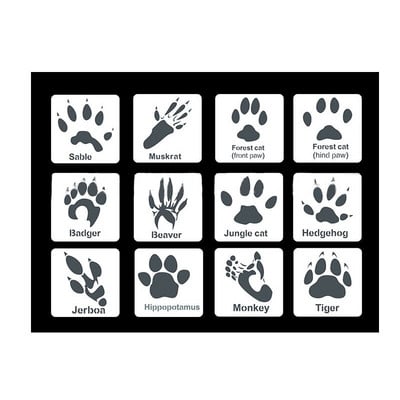 Animacinių filmų plastikinis trafaretas Vaiko trafaretas Gyvūnų pėdsakų trafaretas tapybai Ažūrinis šablonas Iškarpų albumas reljefinis albumo dekoravimas