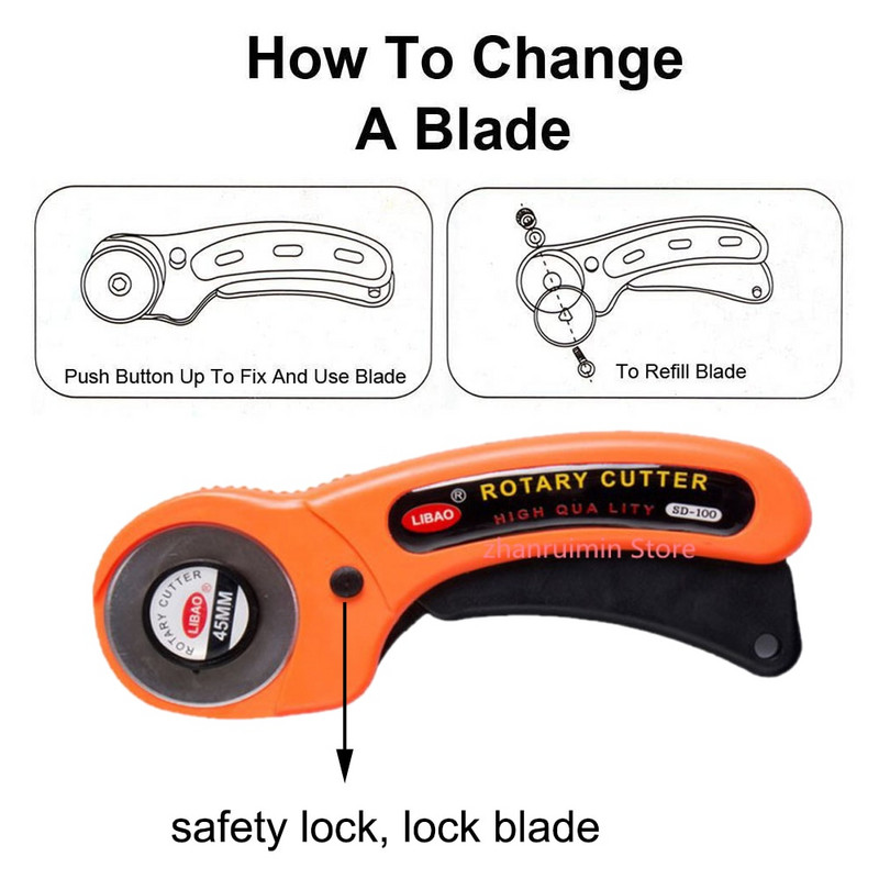 45 mm kratinys, ritininis peilis, audinys, pjovimo peilis, odinis popierinis audinys, rankdarbių audiniai, rotaciniai pjaustytuvai „pasidaryk pats“ siuvimo priedai