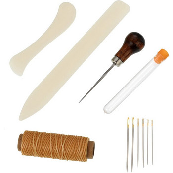 Практичен кожен ръчен комплект ръчни инструменти за занаятчийски шевове с боцкаща игла за шиене за изработване на кожа