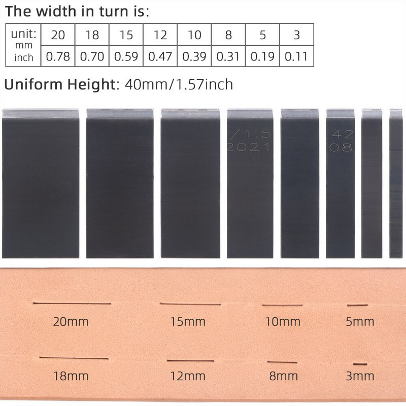 8 bucăți din piele plată ștanțare daltă matriță o linie din oțel cu conținut ridicat de carbon Instrument de perforare și tăiat matriță de metal 3/5/8/10/18/15/18/20mm