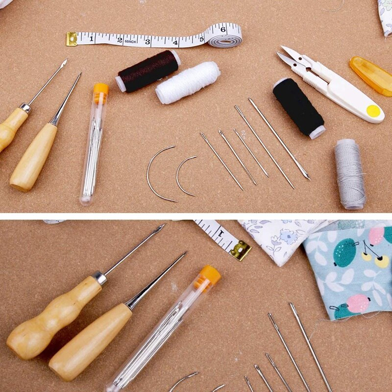 29-osaline nahaõmbluskomplekt, nahaõmbluspolstri paranduskomplekt 8-värvilise õmblusniidiga, nahaõmblemiseks