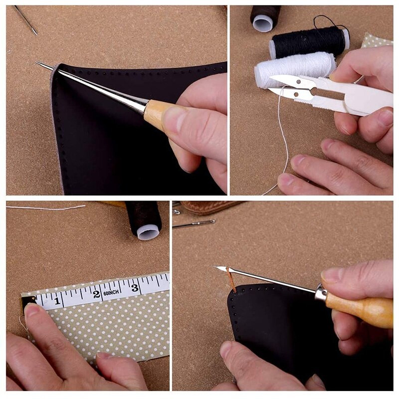 29-osaline nahaõmbluskomplekt, nahaõmbluspolstri paranduskomplekt 8-värvilise õmblusniidiga, nahaõmblemiseks