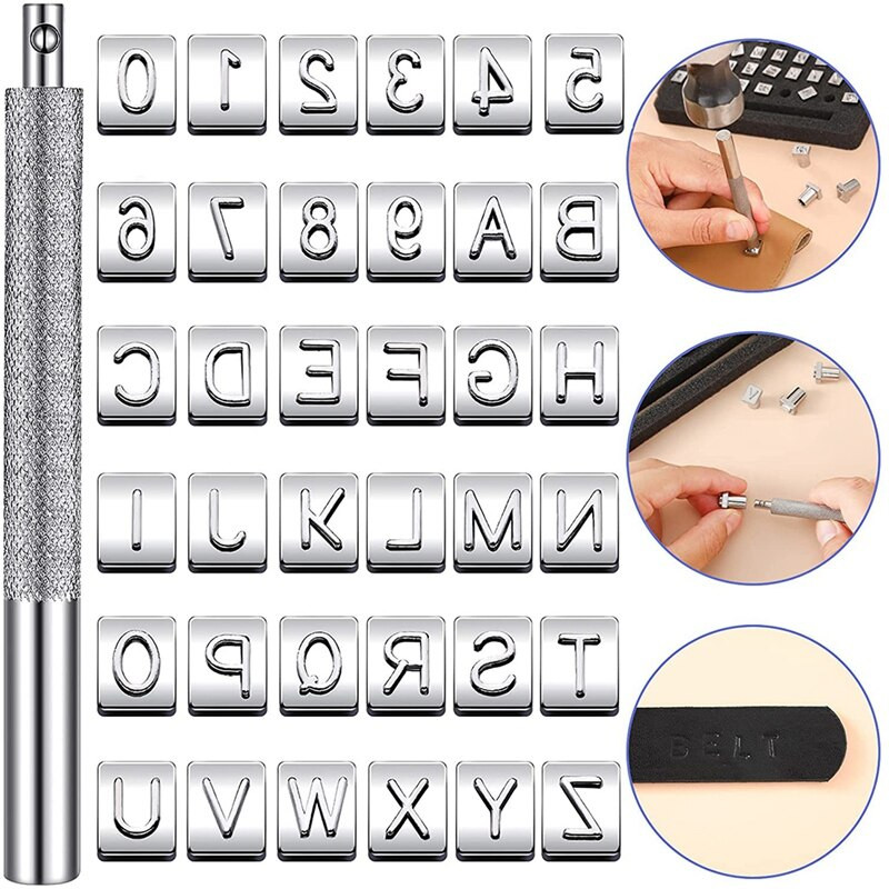Stamping Punch Tool DIY Leather Craft Stamper + 1Pc Handle