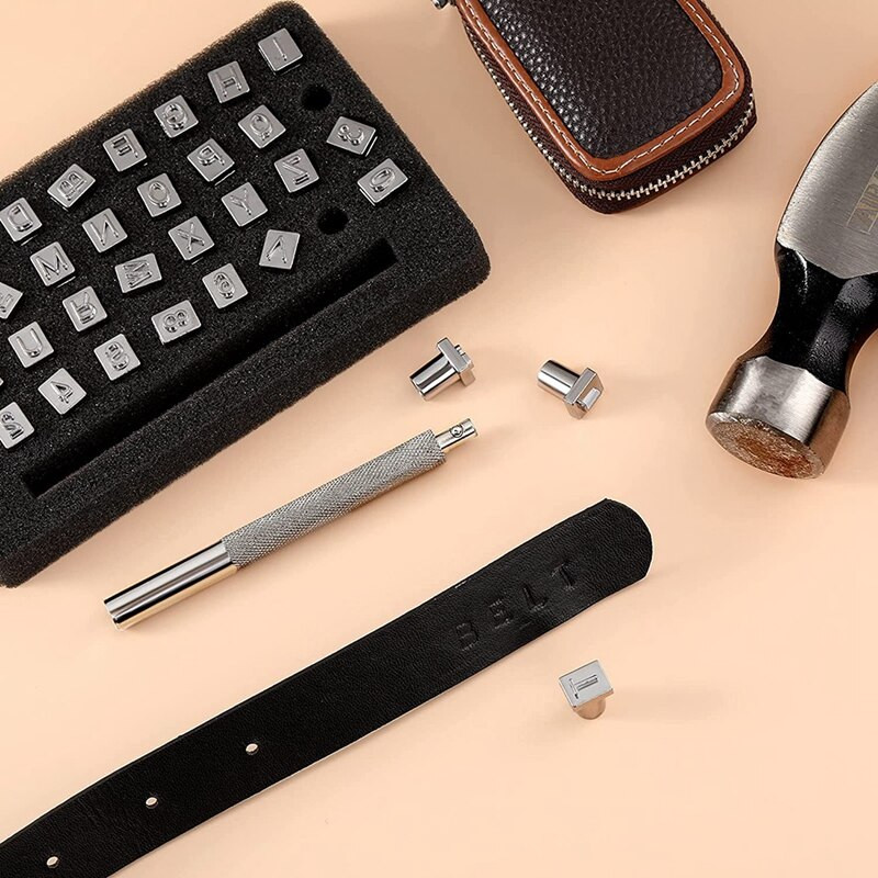 Stamping Punch Tool DIY Leather Craft Stamper + 1Pc Handle