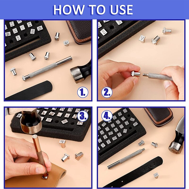 Stamping Punch Tool DIY Leather Craft Stamper + 1Pc Handle