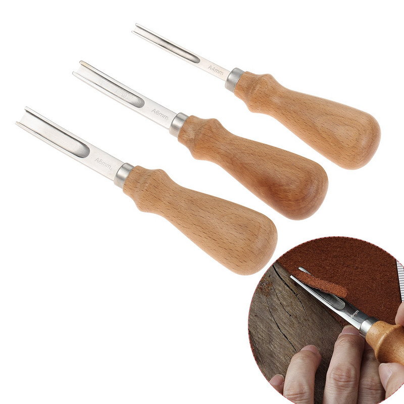 3 Μέγεθος A4mm A6mm A8mm Πρακτικό Δερμάτινο Craft Edge Beveler Skiving Beveling Knife DIY Κοπτικό εργαλείο χειροτεχνίας με ξύλινη λαβή