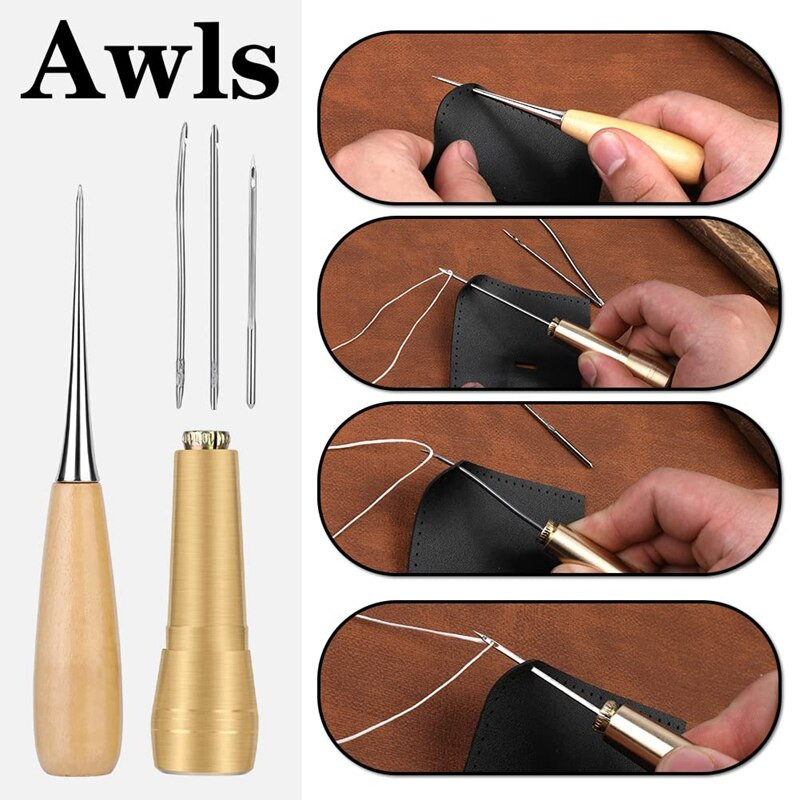 Nahaõmbluskomplekt algajatele Nahaparanduskomplekt Nahaõmblusnõel ja vahatatud niit käsitsiõmblemiseks