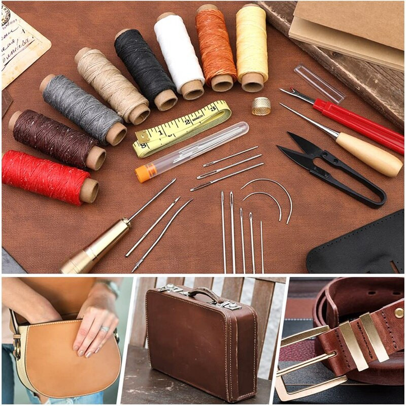 Nahaõmbluskomplekt algajatele Nahaparanduskomplekt Nahaõmblusnõel ja vahatatud niit käsitsiõmblemiseks