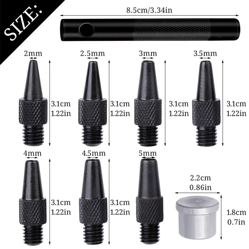 1 Σετ δερμάτινη τρύπα διάτρησης 2-2,5-3-3,5-4-4,5-5 χιλιοστά Αντικαταστάσιμη οπή οπής ζώνης διάτρησης Πολυλειτουργικά επίπεδη δερμάτινα εργαλεία