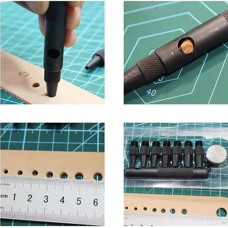 1 Σετ δερμάτινη τρύπα διάτρησης 2-2,5-3-3,5-4-4,5-5 χιλιοστά Αντικαταστάσιμη οπή οπής ζώνης διάτρησης Πολυλειτουργικά επίπεδη δερμάτινα εργαλεία