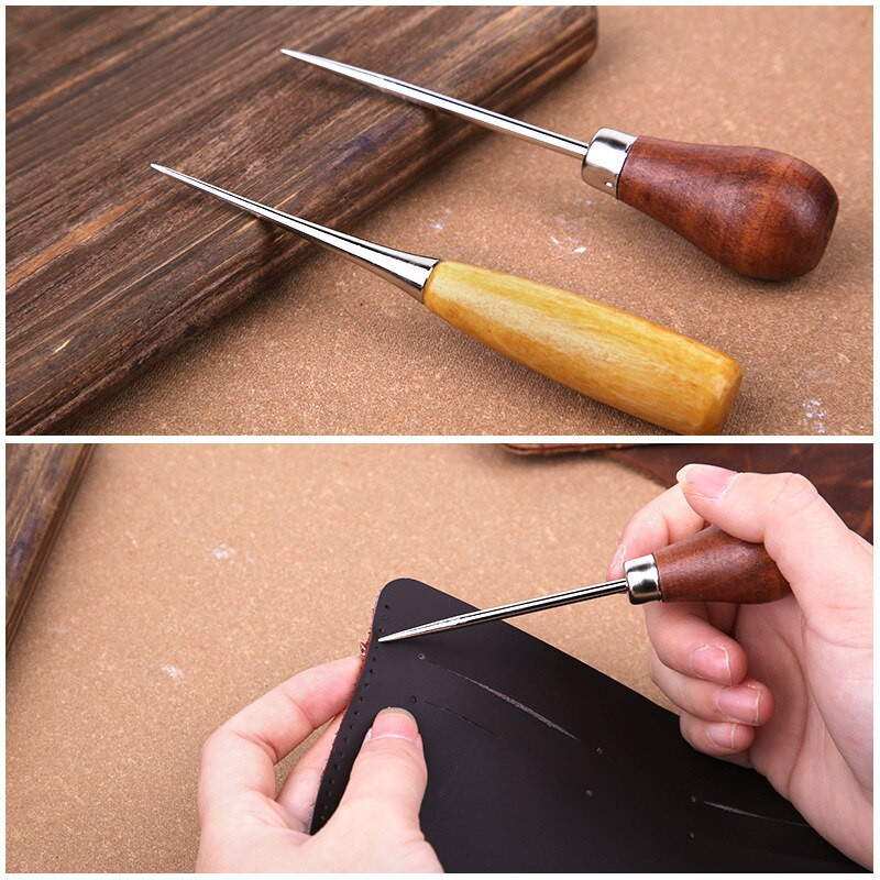 Ξύλινη λαβή Awls DIY Δερμάτινη σκηνή Ράψιμο Awl Παπούτσια Επισκευής Εργαλείο Ραπτικής Χεριού Δερμάτινο Craft Awl Punch Hole Needle Δερμάτινα εργαλεία