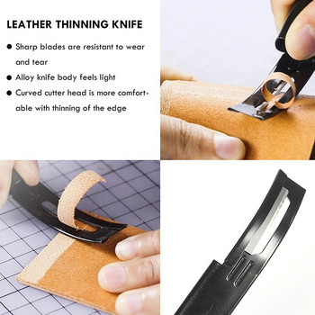Нож за изтъняване на кожа Safety Beveler Skiver с 3 остриета Thinning Leather Craft Blade Leathercraft Skiving Knife Инструменти