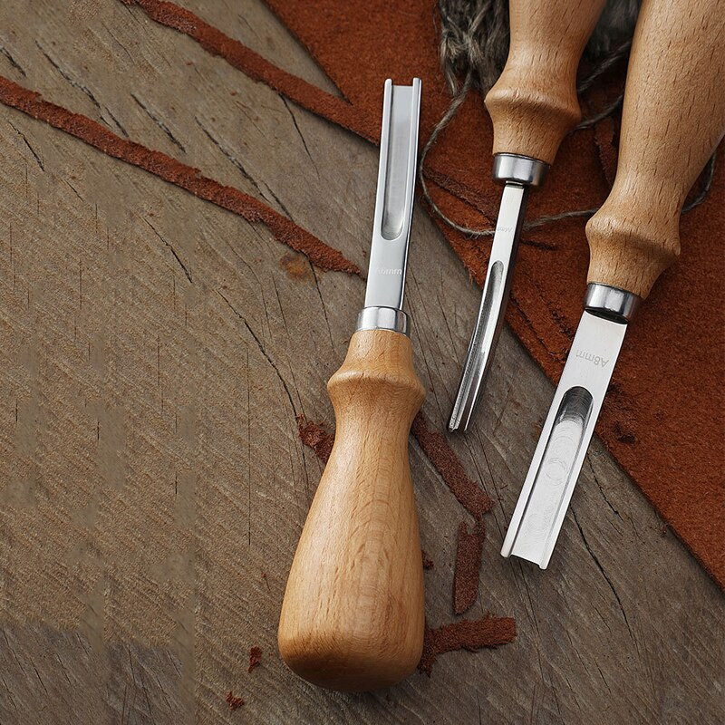 3 μεγεθών Practical Leather Craft Edge Beveler 4mm 6mm 8mm DIY Φτυάρι πλατύστομα μαχαίρι κοπής Εργαλείο χειροτεχνίας με ξύλινη λαβή