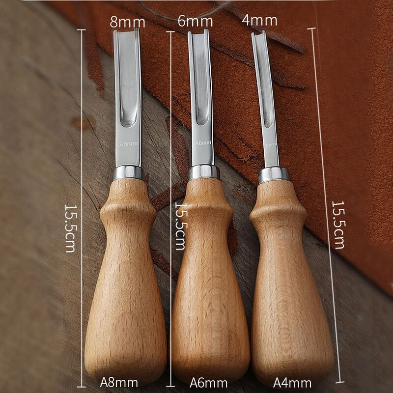 3 μεγεθών Practical Leather Craft Edge Beveler 4mm 6mm 8mm DIY Φτυάρι πλατύστομα μαχαίρι κοπής Εργαλείο χειροτεχνίας με ξύλινη λαβή
