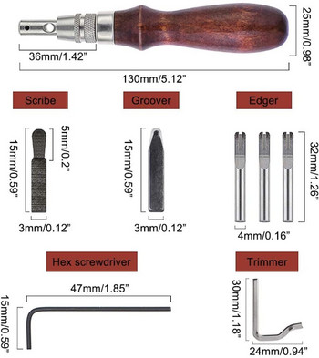 Σετ 7 σε 1 πολυλειτουργικό δερμάτινο εργαλείο Kit groover for skin edger Σετ ρυθμιζόμενης ραφής για δερμάτινο κόφτη εργαλείων DIY