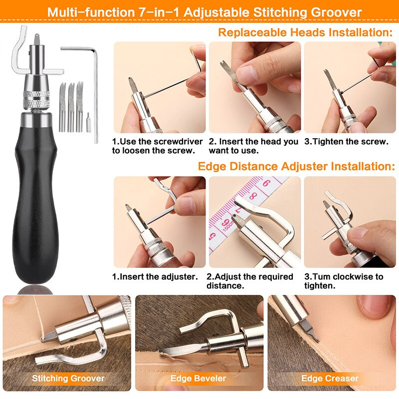 MIUSIE värvilised reguleeritavad nahaserva õmblused Groover Leathercraft kortsuva servaga kaldlõikur Õmblustööriistad Aksessuaarid