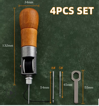 Ādas šūšanas stieņa komplekts Rokas šuvju komplekts Slēdzenes šuves Rokas šūšanas diegu adatu komplekts Amatniecības dūrienu šujmašīnu piederumi