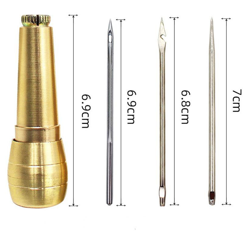 Ādas šūšanas komplekts DIY Ādas šūšanas auklas adata ar vara rokturi Ādas audekla telts apavu labošanas rīks ar neilona diegu