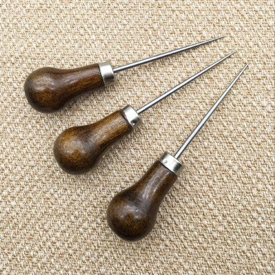 1Pc Professional Leather Wood Handle Awl Tools Sewing Accessories Stitching Awl For Leather Craft Stitching Sewing Accessories