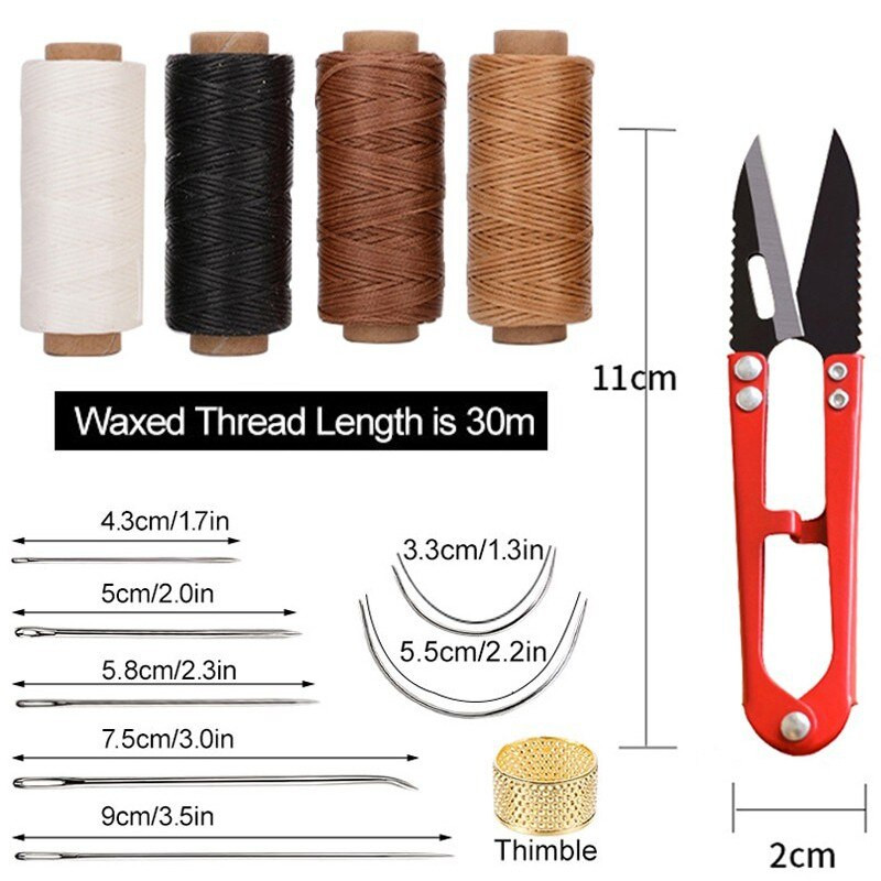 Käsiõmblustööriistad nahale 30M Vahatatud niit Õmblusnõelad Lõng Käärid Õmbluskäpp Nahk Riided Jalatsid Parandustööriistad