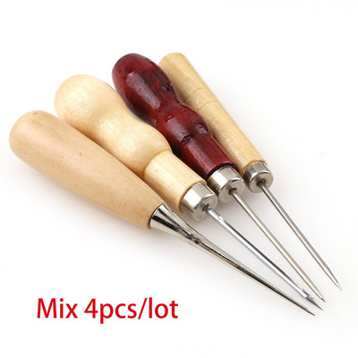 4 buc/set 4 stiluri de cimiș Redwood tărtăcuță pânză pantofi de cusut din piele instrument de cusut mâner din lemn Awl Cusătură manuală Taper Ac instrument de artizanat