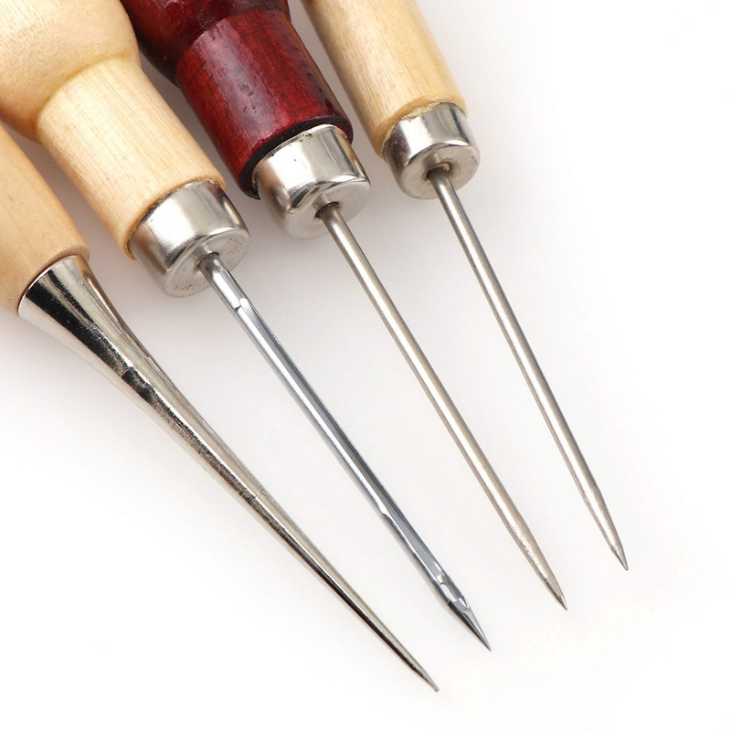 4 buc/set 4 stiluri de cimiș Redwood tărtăcuță pânză pantofi de cusut din piele instrument de cusut mâner din lemn Awl Cusătură manuală Taper Ac instrument de artizanat