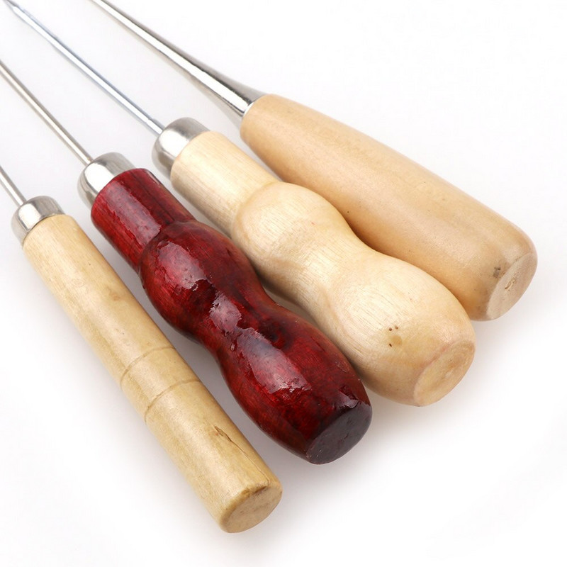 4 buc/set 4 stiluri de cimiș Redwood tărtăcuță pânză pantofi de cusut din piele instrument de cusut mâner din lemn Awl Cusătură manuală Taper Ac instrument de artizanat