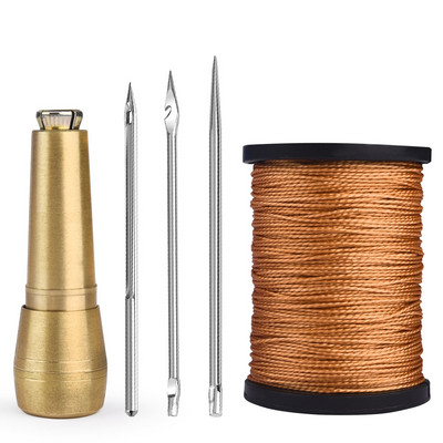 Leather Sewing Kit DIY Leather Sewing Awl Needle With Copper Handle Set Leather Canvas Tent Shoes Repairing Tool W/Nylon Thread