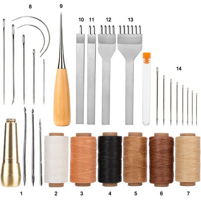 Δερμάτινες βελόνες ραπτικής κιτ κερωμένης κλωστής Χειροποίητο εργαλείο ραφής για DIY δερμάτινες χειροτεχνίες Punch Chiseles Awl Needles