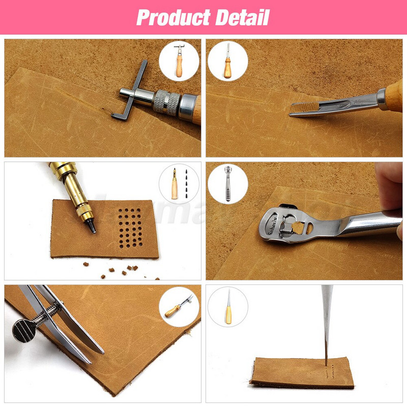 Profesionalūs odiniai įrankių rinkiniai, rankinis siuvimas, balno griovelio siuvimo perforavimas, drožyba, darbo dėžutės įrankis, skirtas „pasidaryk pats“ priedams