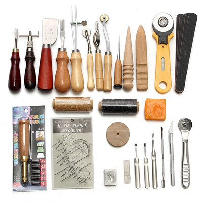 18/24/37/62Pcs Leather Craft Punch Tools Kit КОМПЛЕКТ шевове Carving Groover leather craft tools комплект Работно седло за шиене