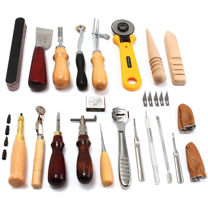 18/24/37/62 vnt. odinių rankdarbių perforavimo įrankių rinkinys siuvimo drožyba Groover odinių rankdarbių įrankių rinkinys Darbo siuvimo balnas