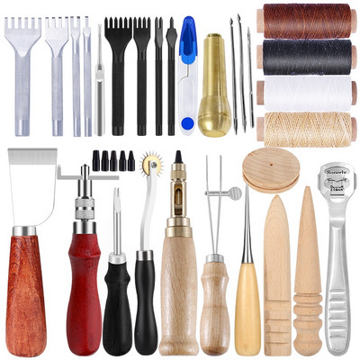 Professional Leather Craft DIY Tools Kit, Hand Sewing, Stitching, Punch,  Carving, Work Saddle, Leather Craft Accessories