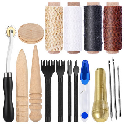 KAOBUY Επαγγελματικό κιτ εργαλείων χειροτεχνίας δερμάτινων εργαλείων Ράψιμο στο χέρι Ραπτική γροθιά σκάλισμα Εργασία Σετ Groover σέλας Αξεσουάρ Εργαλείο DIY