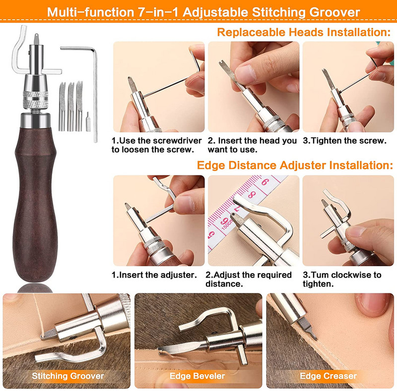 Odos darbo įrankiai Šakės Punch Edge Beveler Vaškiniai lynai Susiuvimo adatos Perforavimas Pjovimas Siuvimas Oda amatininkystė