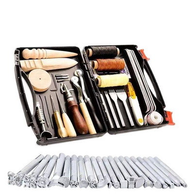 48 Pieces Leather Working Tools Kit and Supplies All in One Leather Craft Stamping Tools for Stitch Punch Cut Sew Leather Craft