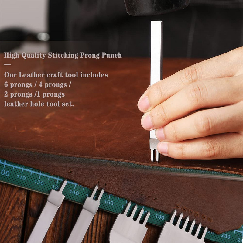 48 vienetų odinių apdirbimo įrankių rinkinys ir reikmenys Viskas viename Odiniai rankdarbių štampavimo įrankiai, skirti dygsniavimui Punch Cut Siuvami odiniai amatai