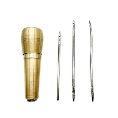 Εργαλείο επιδιόρθωσης παπουτσιών ραψίματος από δερμάτινο καμβά DIY Χάλκινη λαβή με 3 βελόνες Δερμάτινη χειροτεχνία με τρύπα με σούβι Εργαλεία ραπτικής