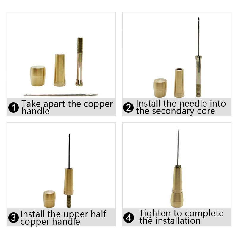 Εργαλείο επιδιόρθωσης παπουτσιών ραψίματος από δερμάτινο καμβά DIY Χάλκινη λαβή με 3 βελόνες Δερμάτινη χειροτεχνία με τρύπα με σούβι Εργαλεία ραπτικής