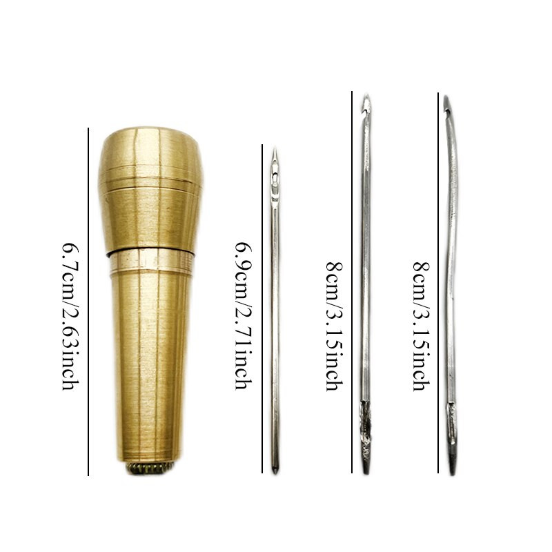 Εργαλείο επιδιόρθωσης παπουτσιών ραψίματος από δερμάτινο καμβά DIY Χάλκινη λαβή με 3 βελόνες Δερμάτινη χειροτεχνία με τρύπα με σούβι Εργαλεία ραπτικής