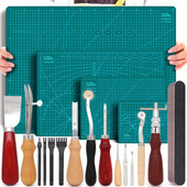 Setul de unelte din piele include un kit de tăiere cu pungă, cusut manual, canelura pentru cusături și covoraș de tăiat pentru începătorii de lucru cu piele.