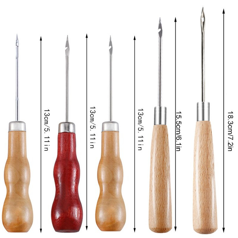 MIUSIE 1 tk lõuendjalatsite parandustööriist puidust käepidemega stantsiga roostevabast terasest peaga nahast õmblustööriista aukude valmistaja koonus