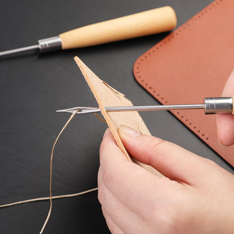 MIUSIE 1 tk lõuendjalatsite parandustööriist puidust käepidemega stantsiga roostevabast terasest peaga nahast õmblustööriista aukude valmistaja koonus