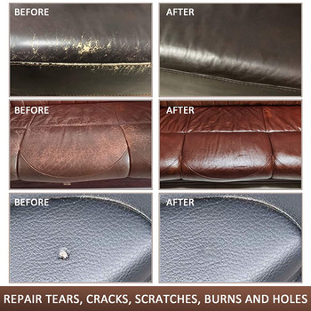 Балсам за преоцветяване на кожа Ремонтен комплект Течен инструмент за ремонт на кожата Автоматични дупки на седалките Драскотини Пукнатини Разкъсвания Комплект за възстановяване обувки Без топлина