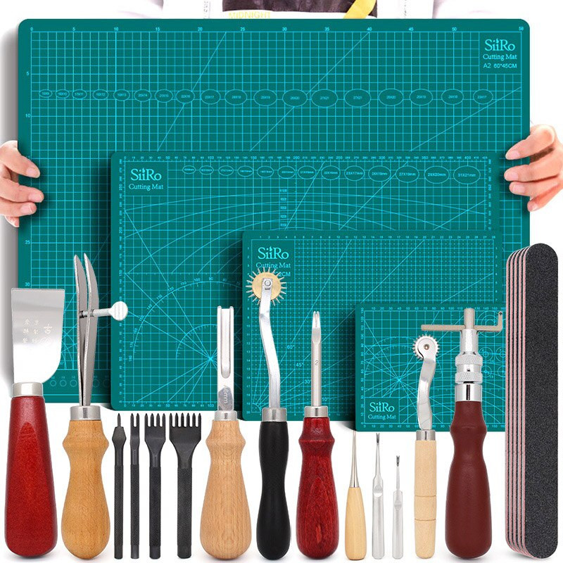 Nahakomplekt Leathercrafti tööriistade komplekt lõikematiga sadulate valmistamise tööriistade komplekt, stantsimisnuga nahkkäsitöö tegemiseks isetegemiseks