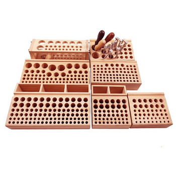98 дупки Кожена занаятчийска кутия за държач за инструменти Дървена стойка Дървен перфоратор Стойка за инструменти за ръчна работа Органайзер за съхранение на свредла