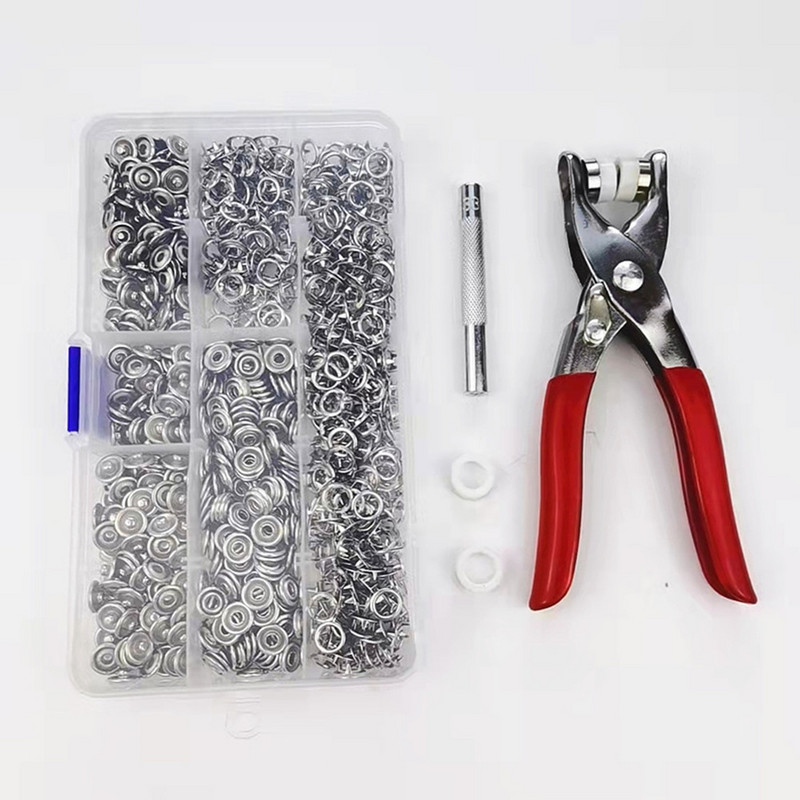 200 kompleta / puno 9,5 MM izdubljena kopča s pet kandži od nehrđajućeg čelika Snap gumb Zakovica Kapa + alat za bušenje Kliješta