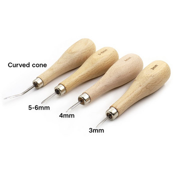 QJH Leather Craft Wooden Diamond Rhombus Awl 3mm 4mm 5-6mm DIY Leather Stittching Sewing Awl Leather craft Punch Tool