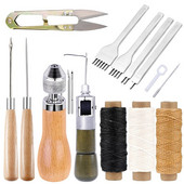 MIUSIE nahk käsitsi õmblemine Speedy Stitcher tööriistakomplekt vahatatud niit puidust käepidemega Awl nahast punch tööriist roostevabast terasest käärid