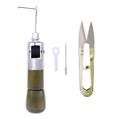 MIUSIE nahk käsitsi õmblemine Speedy Stitcher tööriistakomplekt vahatatud niit puidust käepidemega Awl nahast punch tööriist roostevabast terasest käärid